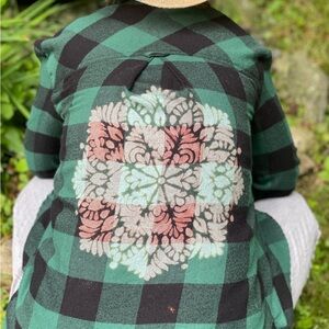 Mandala Upcycled Flannel Shirt One of a Kind Wearable Art